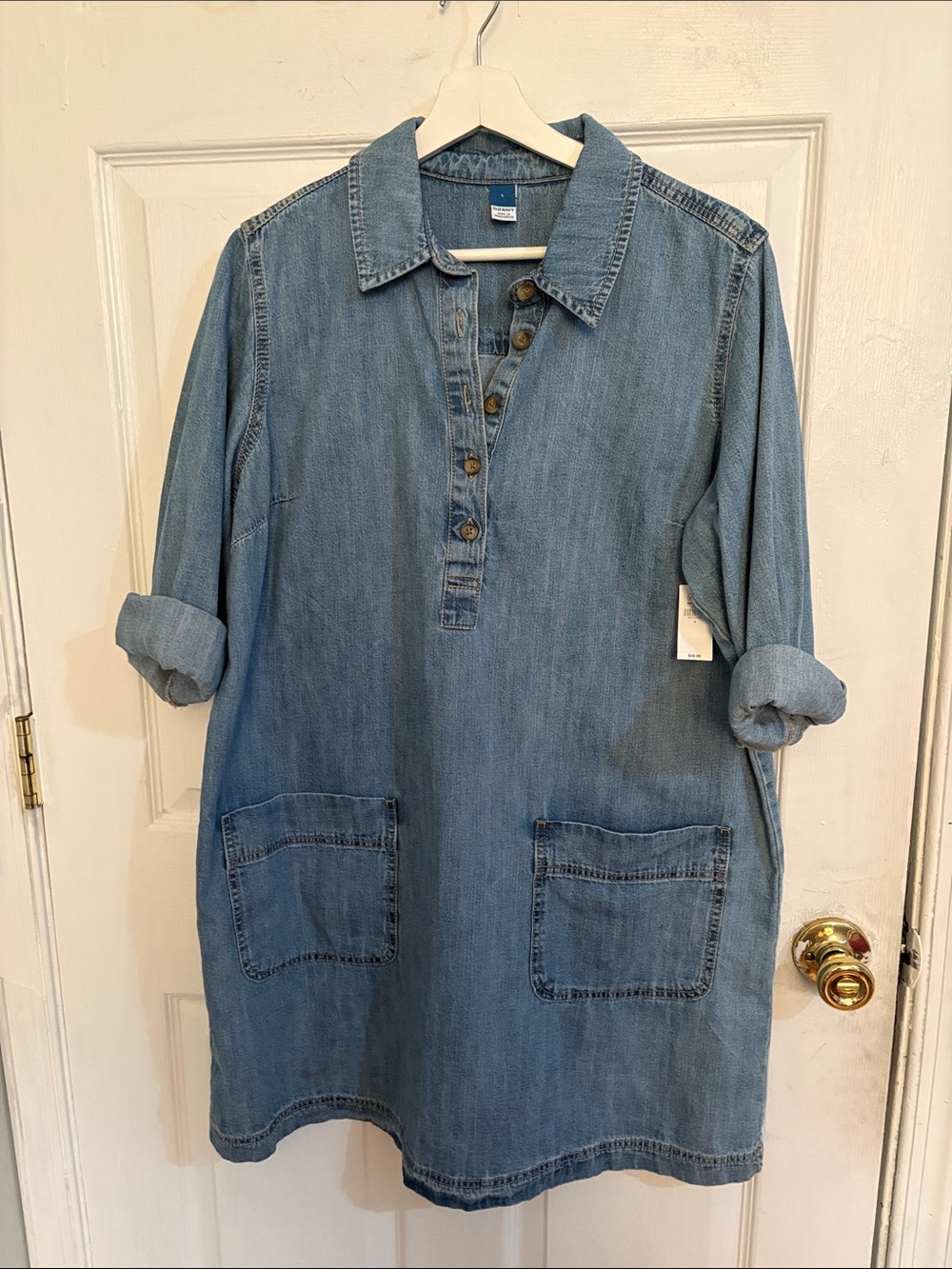 Old Navy Light Blue Denim Shirt Dress with Front Pockets
